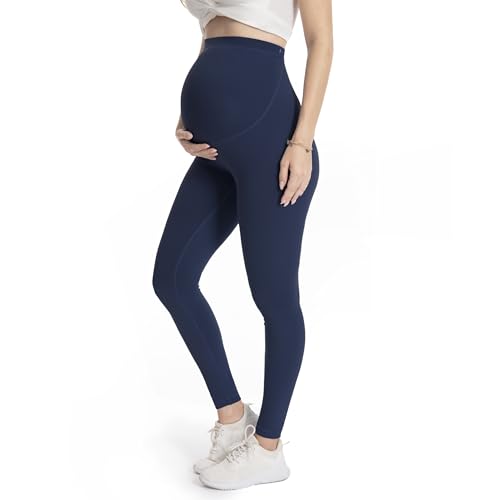 Over‑Belly Maternity Leggings, Soft Stretch Yoga Pants - color: 3 Packs-black/Dark Grey/Navy, size: Large