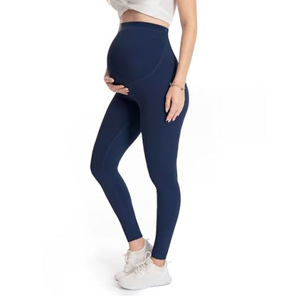 Over‑Belly Maternity Leggings, Soft Stretch Yoga Pants - color: 3 Packs-black/Dark Grey/Navy, size: Medium