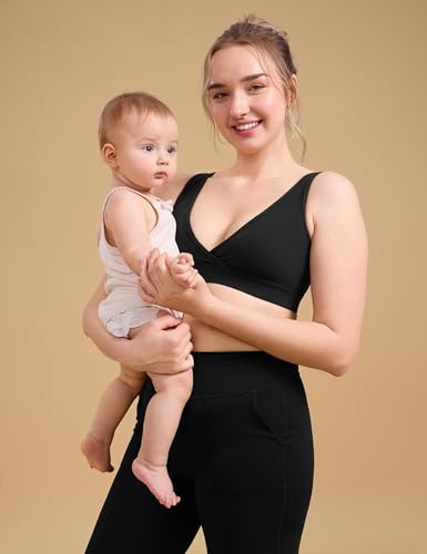 CRZ YOGA Maternity V Neck Nursing Bras - color: Black, size: Small