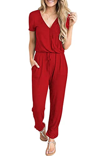 PRETTYGARDEN Jumpsuits for Women Casual Summer Romper - color: Red, size: Small