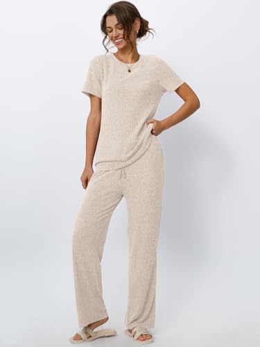 LILLUSORY Womens Lounge Sets 2 Piece Matching Travel Outfits - color: Apricot, size: Large