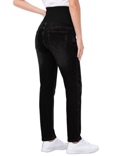 Yoklass Over The Belly Maternity Jeans Long Pants with Pockets - color: A01: Black, size: Small