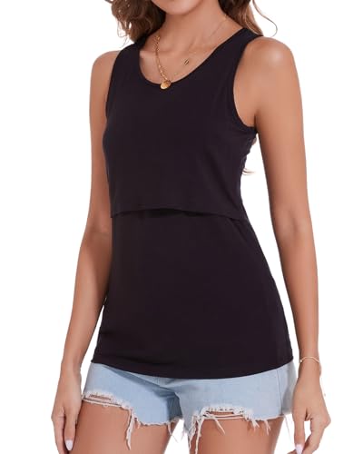 Sosolism Women’s Maternity Nursing Tank Top for Breastfeeding S-XXL - color: Black, size: Small