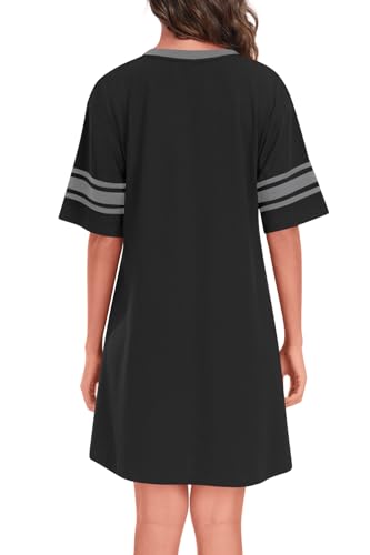 REGAI Women's Nightgowns Short Sleeve Soft Sleepshirt - color: Black, size: 3X-Large