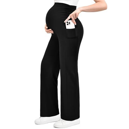Ipletix Maternity Work Wide Leg Lounge Pants - color: Black, size: XX-Large