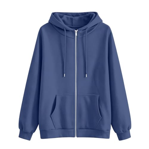 Womens Zip Up Hoodies Casual Oversized Sweatshirt Lightweight Jacket - color: Navy, size: Small