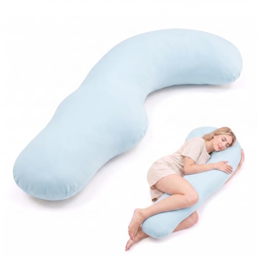 YZ HOME Cooling J Shaped Pregnancy Pillow, Removable Cover - color: J Shaped-blue