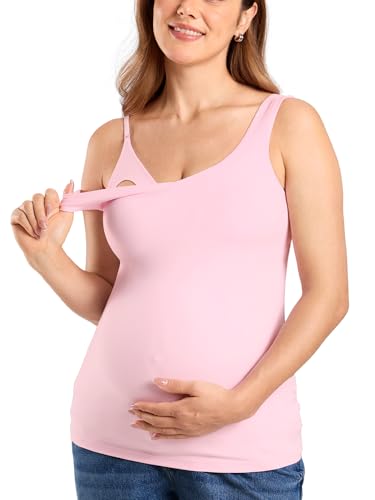 MOMANDA Maternity Nursing Tank Tops - color: Sweet Pink, size: Medium