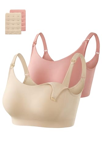 OUGES Cotton 2 Pack Nursing Bras Breastfeeding Seamless Maternity Sleep Bra - color: Pink/Nude, size: XX-Large