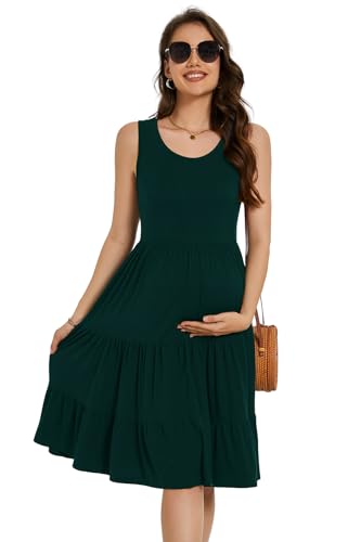 Smallshow Women's Sleeveless Ruffle Tank Maternity Dress - color: Deep Green, size: Medium