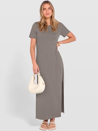 ANRABESS Womens Summer Maxi Dresses Wrinkle Free with Pockets - color: Coffee Grey, size: Large