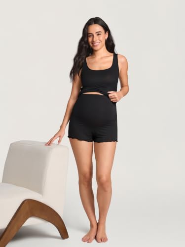 MOMANDA Modal Ribbed Maternity Lounge Shorts - color: Black, size: X-Large