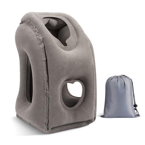 MoKo Inflatable Travel Pillow, Neck Pillow with Storage Bag, Gray - color: Gray