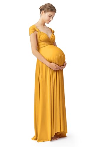 72styles Maternity Multi-Way Wrap Infinity Maxi Dress for Baby Shower - color: Mustard Yellow, size: One Size Plus