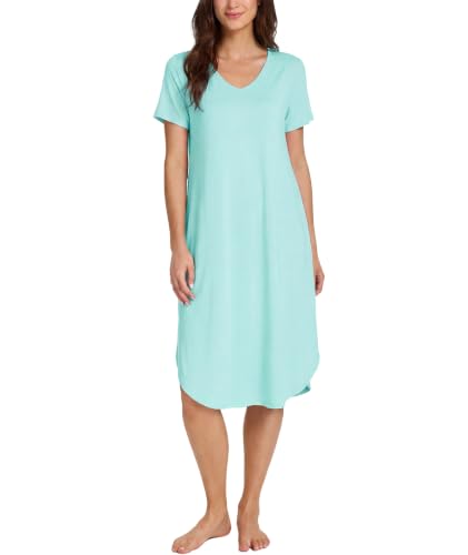 GYS Bamboo Viscose Nightgowns for Women Short Sleeve Sleep Shirt - color: Aqua, size: XX-Large