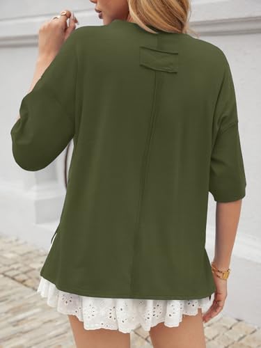 UNCLECAT Womens Oversized T Shirts Summer Trendy Short Sleeve Loose Fit Tee - color: Army Green, size: Large