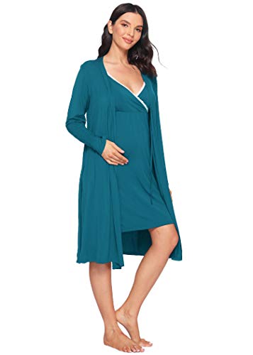 Latuza Women's Viscose Nursing Nightgown and Robe Set - color: Teal, size: Medium