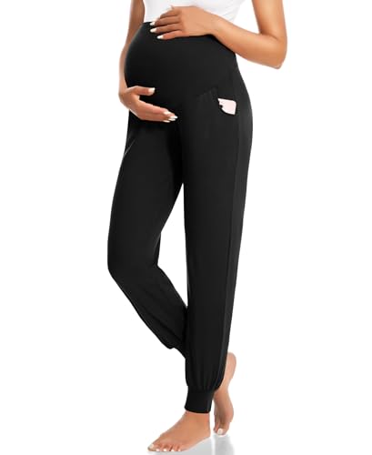 HIGHDAYS Maternity Pants with Pockets, Over Belly Thick Pregnancy Leggings - color: Black, size: 4X-Large