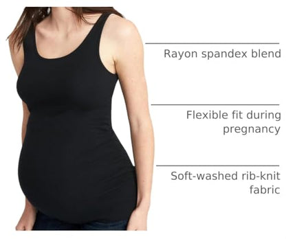 Liu & Qu 3 Pack Maternity Tank Tops, Ribbed Stretch, Ruched Side - color: Black Jack/Dark Heathered Gray/Raisin Arizona, size: X-Large