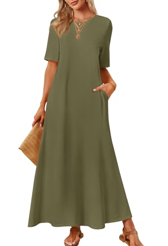 MEROKEETY Womens Summer Casual Short Sleeve Maxi Long Tshirt Dress 2026 - color: Armygreen, size: Medium