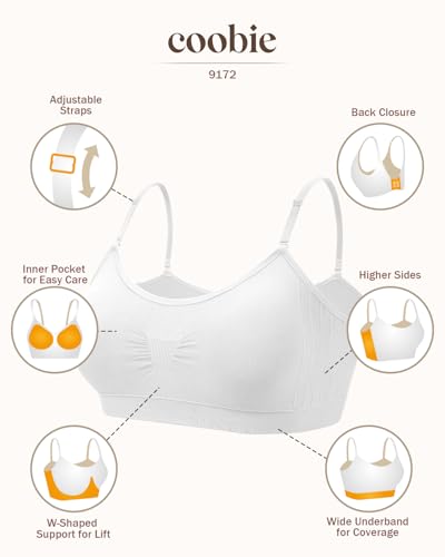 Coobie Women's Seamless Scoopneck Cami Bra with Back Closure Full Coverage T-Shirt Bra - color: White