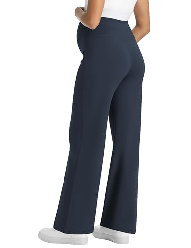 Foucome Womens Maternity Pants Wide Leg Yoga Dress Work Pants - color: Navy Blue, size: X-Large