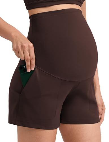 CRZ YOGA Maternity Linerless Casual Shorts 4" - color: Hot Fudge Brown, size: Medium