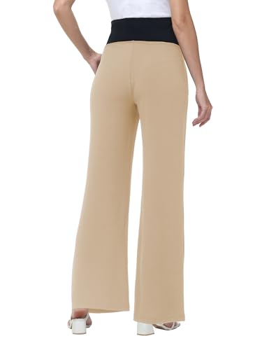 Women's Maternity Palazzo Pants Wide Leg Trousers - color: Khaki, size: Large