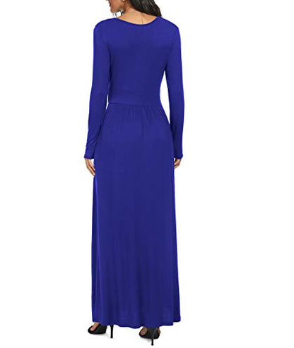LILBETTER Women Long Sleeve Deep V Neck Loose Plain Long Maxi Casual Dress - color: Royal Blue, size: X-Large