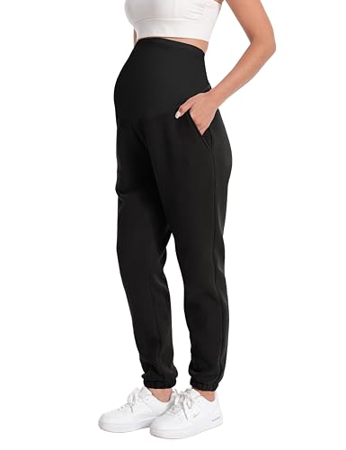 Maternity Joggers Stretchy Pregnancy Sweatpants - color: Black, size: X-Large