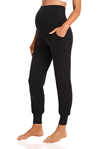 V VOCNI Women's Maternity Joggers Pants Pregnancy Sweatpants - color: Black, size: Large