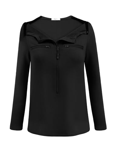 Deyeek Women's Long Sleeve Chemo Shirts Port Access Chemotherapy Apparel - color: Black, size: Medium