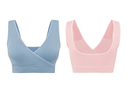Lemef Nursing Sleep Bras Wirefree Maternity Breastfeeding Bras 3 Pack - color: Pink&purple&blue, size: X-Small