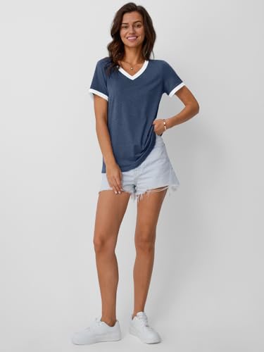 AUTOMET Womens Short Sleeve T-Shirts V Neck Summer Tops Comfy Clothes 2026 - color: Navy, size: Large