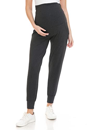 Leggings Depot Maternity Pants for Women Over The Belly Pregnancy Joggers Casual Lounge Pants - color: Heather Dark Charcoal, size: Medium