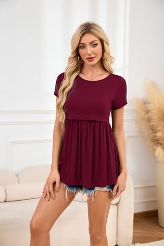 Smallshow Women's Nursing Tops Short Sleeve Breastfeeding Shirt 3 Pack - color: Black-navy-maroon(3 Packs), size: Medium
