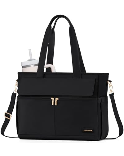 LOVEVOOK Teacher Tote Bag for Women, 15.6 Inch Laptop Bag with Inside Large Cup Pocket, Large Capacity&Multi-Pockets Nurse Work Bag, Professional Briefcase Business Purse Handbag Gifts, Black - color: Black, size: 15.6 Inch