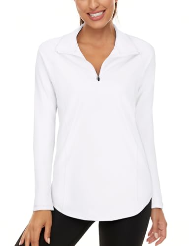 LURANEE Womens UPF 50+ Long Sleeve 1/4 Zip Pullover Athletic Hiking Running Workout Tops - color: Off-white, size: Small