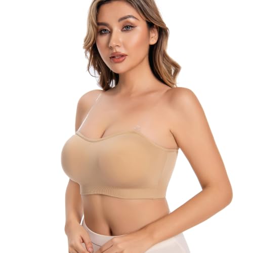 Summer Wireless Bandeau Bra, Strapless Bras for Women - color: Beige-next-gen Non-removable Padding, size: 3X-Large