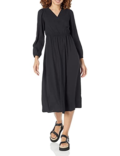 Amazon Essentials Women's Lightweight Georgette Long Sleeve V-Neck Midi Dress (Available in Plus Size) - color: Black, size: X-Small
