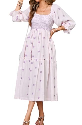R.Vivimos Women's Cotton Floral Embroidered Boho Midi Dress with Pockets - color: Light Pink, size: X-Large