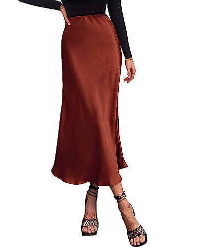 BTFBM Long Skirts for Women 2026 Fall Outfits - color: Brown, size: Large
