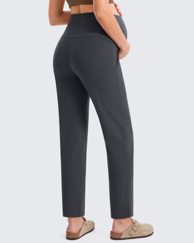 G4Free EverGoing Maternity Work Pants Pregnancy Tapered Ankle Trousers - color: Dark Gray, size: Medium