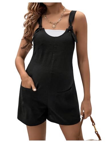 OYOANGLE Women's Maternity Romper Tie Knot Wide Strap Summer Overall - color: Black, size: Large