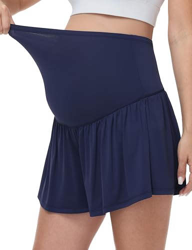 Maternity Flowy Shorts Stretchy Pregnancy Skirts - color: Navy Blue, size: XX-Large