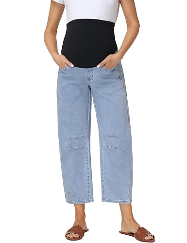 Foucome Maternity Jeans Over Belly Comfy Barrel Jeans - color: Light Blue, size: Medium