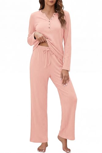 OUGES Women's Maternity Nursing Pajamas Sets Pregnancy Delivery Lounge Pjs - color: Pink, size: Medium