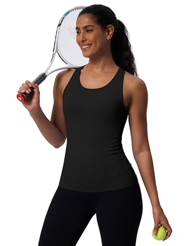 Women's Seamless Side-Ruched Racerback Tank Top - color: Black, size: X-Small