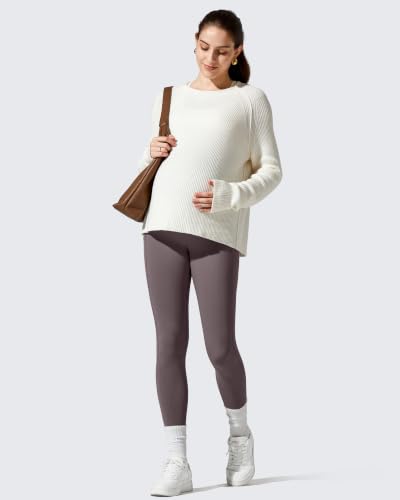 G4Free BareFeel Fleece Lined Maternity Leggings with Pockets Winter - color: Taupe, size: Large