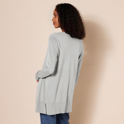 Amazon Essentials Women's Lightweight Long-Sleeve Open-Front Long Cardigan Sweater, Regular Fit - color: Light Grey Heather, size: X-Small